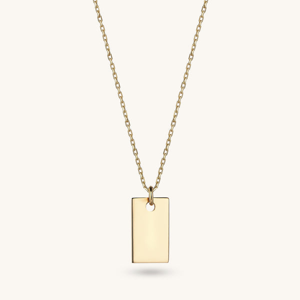 14k Real Gold Personalized Rectangle Tag Pendant for Women