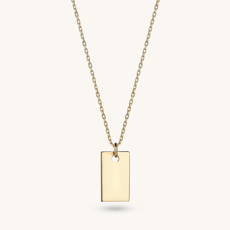 Engraved Necklace Gold Pendant Rectangle 14k Real Gold