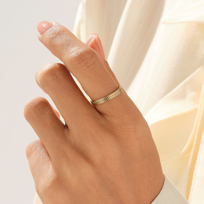 14k Solid Yellow Gold Wheatear Band Ring for Women