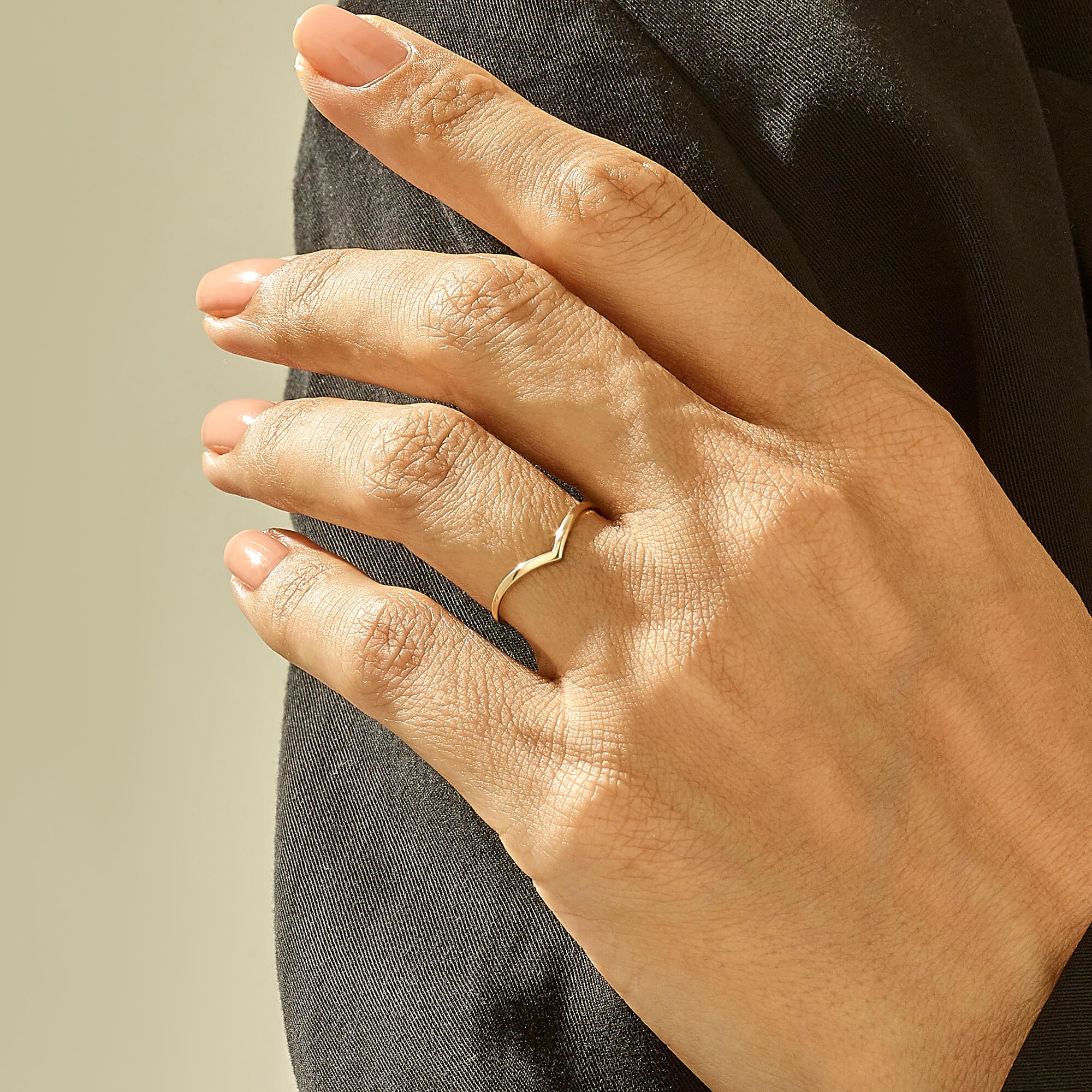 14k Real Yellow Gold V-Shape Wishbone Stacking Ring