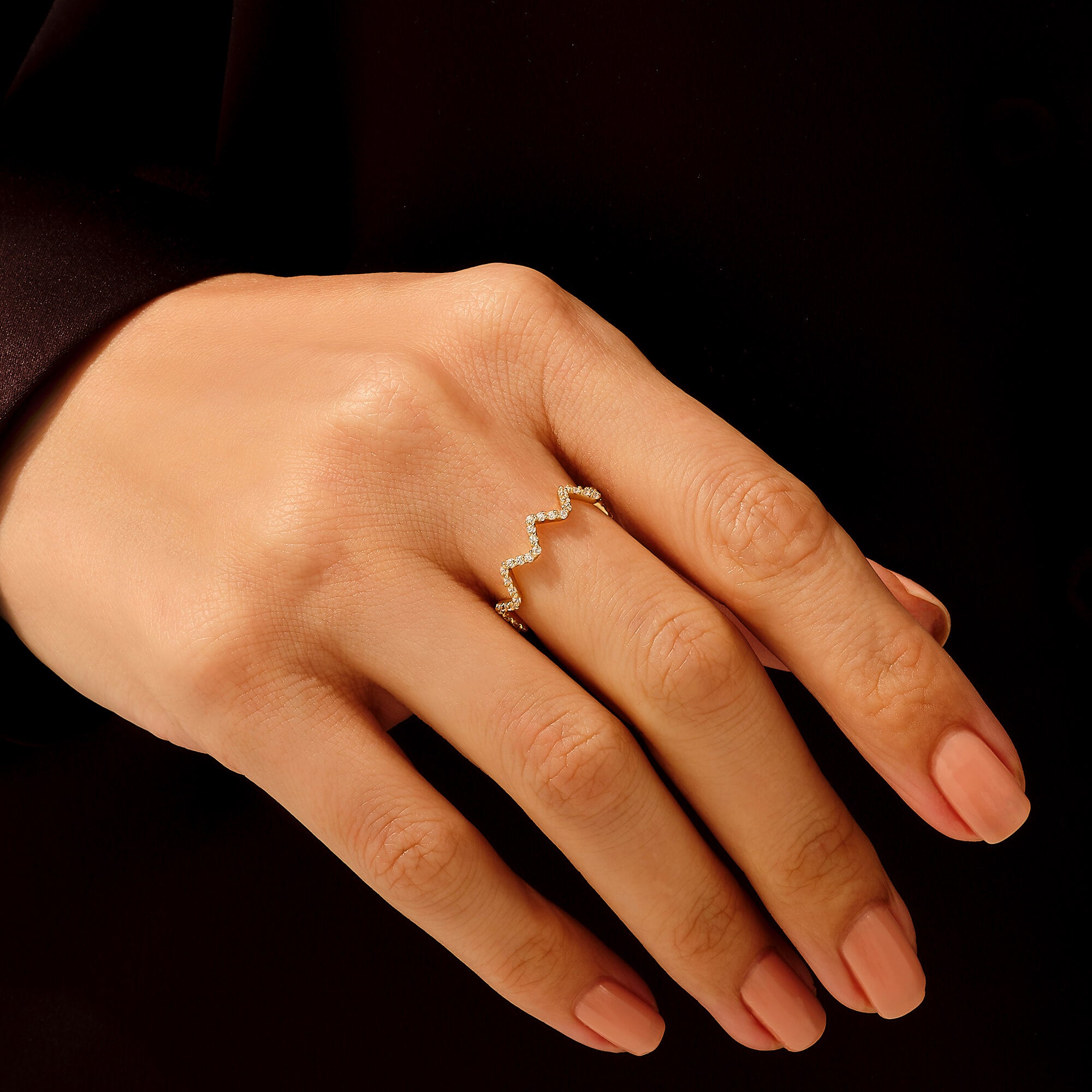 14k Gold Pave Zigzag Ring for Women