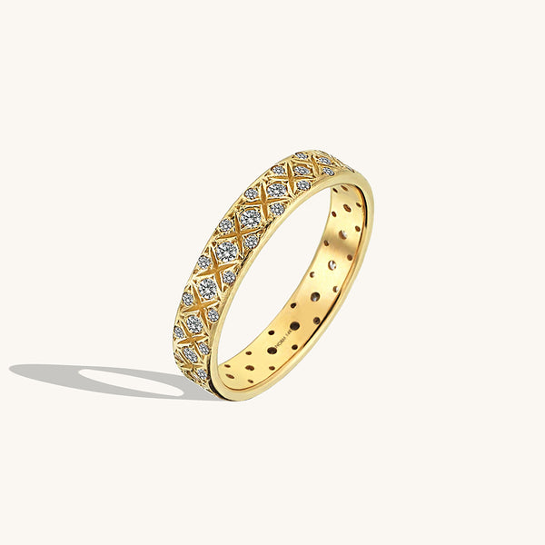 Criss Cross Wedding Band Ring with White CZ Stones in 14k Solid Gold
